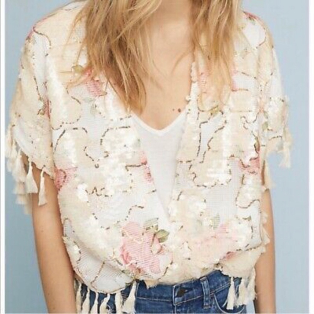 ANTHROPOLOGIE TP Sequin Embellished Floral Poncho